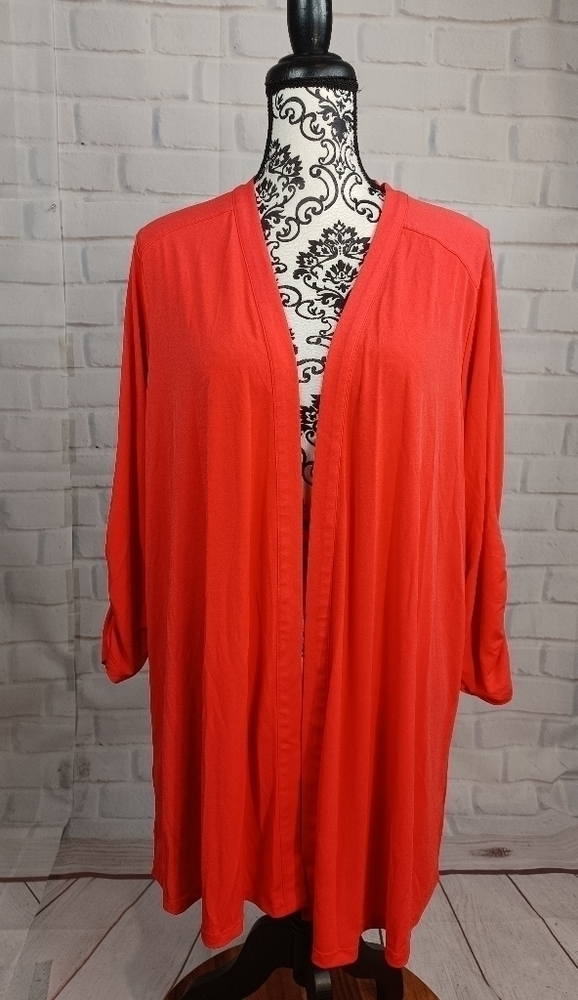 Susan Graver women's open front ruched 3/4 sleeve cardigan sz 2x stretch knit b5
